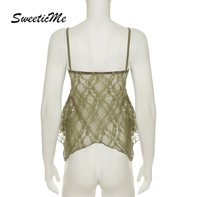 SweeticMe เสื้อ.camisole หญิง ลายลูกไม้เซ็กซี่ ปี2025 มีเชือกลากสีเขียว — صورة 8