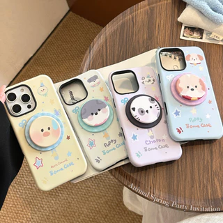 น่ารักการ์ตูน Graffiti ลูกสุนัขสัตว์แม่เหล็กผู้ถือกรณี iPhone สําหรับ iPhone 16 PRO MAX 16 Plus 16 15 14 PRO MAX 13 12 11 Anti Drop Hard PC หนาปกหลัง