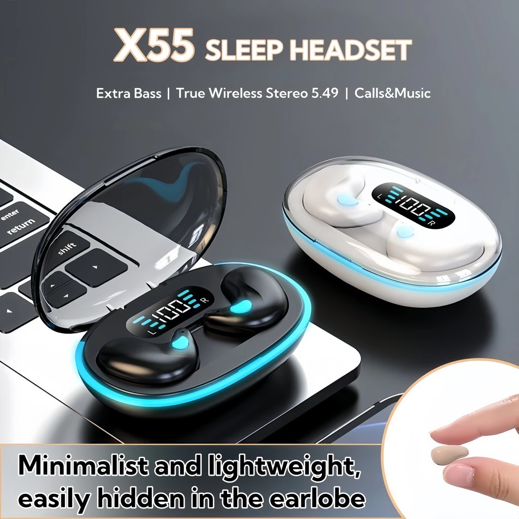 X55 หูฟังบลูทูธไร้สายสำหรับนอนหลับพร้อมจอแสดงผลแบตเตอรี่ thumbnail 3