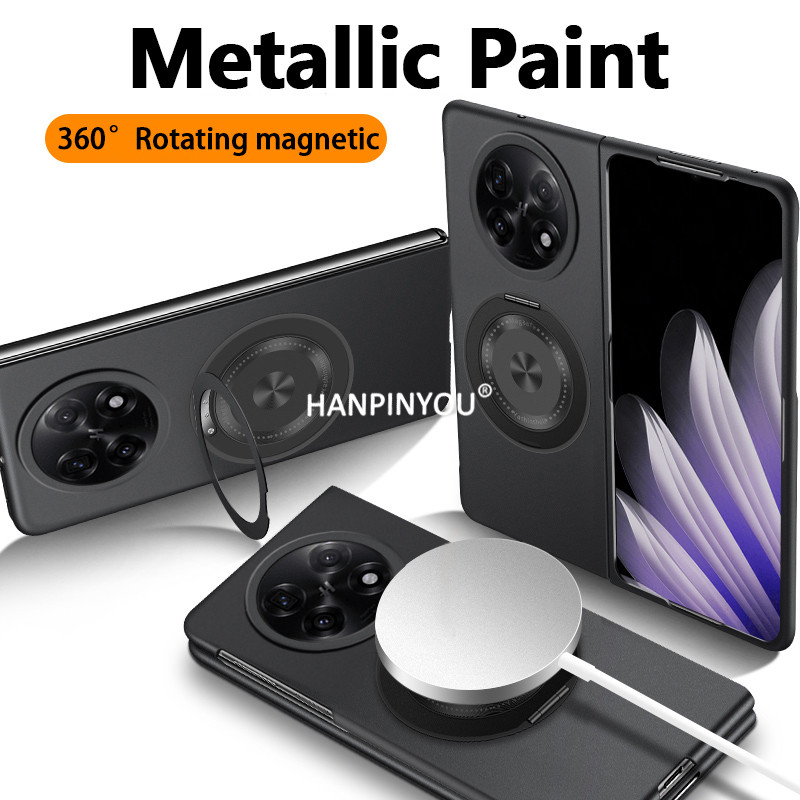 หรูหราสีโลหะวงเล็บเคสโทรศัพท์สําหรับ OPPO ค้นหา N5 N3 N2 Ultrathin 360 องศาหมุนแม่เหล็ก Matte ฝาครอบ Hard PC Shell