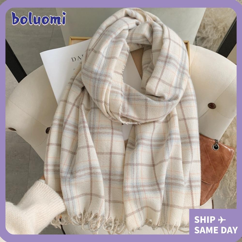 BOLUMI Mohair ผ้าพันคอขนสัตว์ ลายสก๊อตพิมพ์ มัลติกอลอร์ แฟชั่นสำหรับผู้หญิง ให้อบอุ่นและดูสง่างาม
