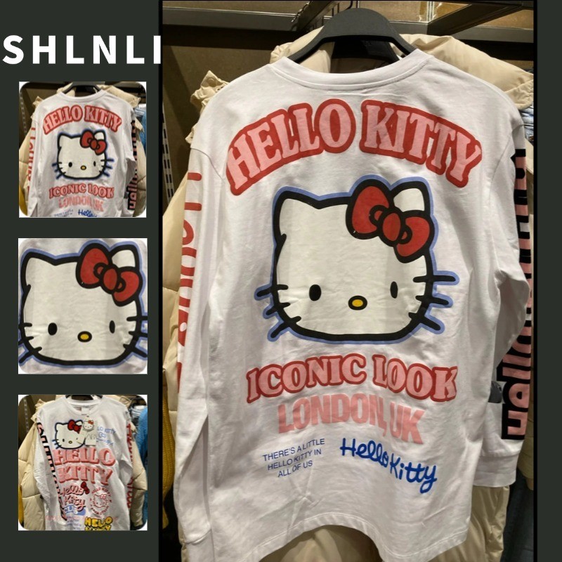 เสื้อยืดคอกลมแขนยาวสไตล์อเมริกัน พิมพ์ลายสวยงาม สำหรับผู้หญิง