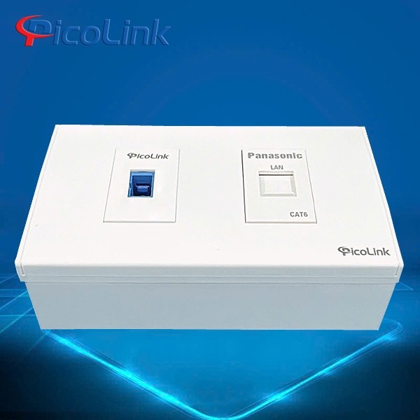 Wallplate 2 พอร์ตครบชุด (Nin Quang SC + Human Network C6 + ใบหน้า + ฐาน)