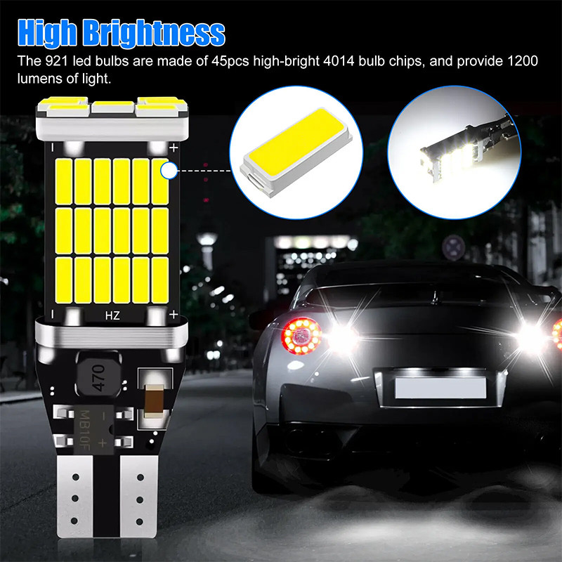 1PCS หลอดไฟหรี่ ไฟถอย LED 45SMD ขั้วT15 (1หลอด) สําหรับติดรถยนต์ และมอเตอร์ไซค์ สว่างมาก