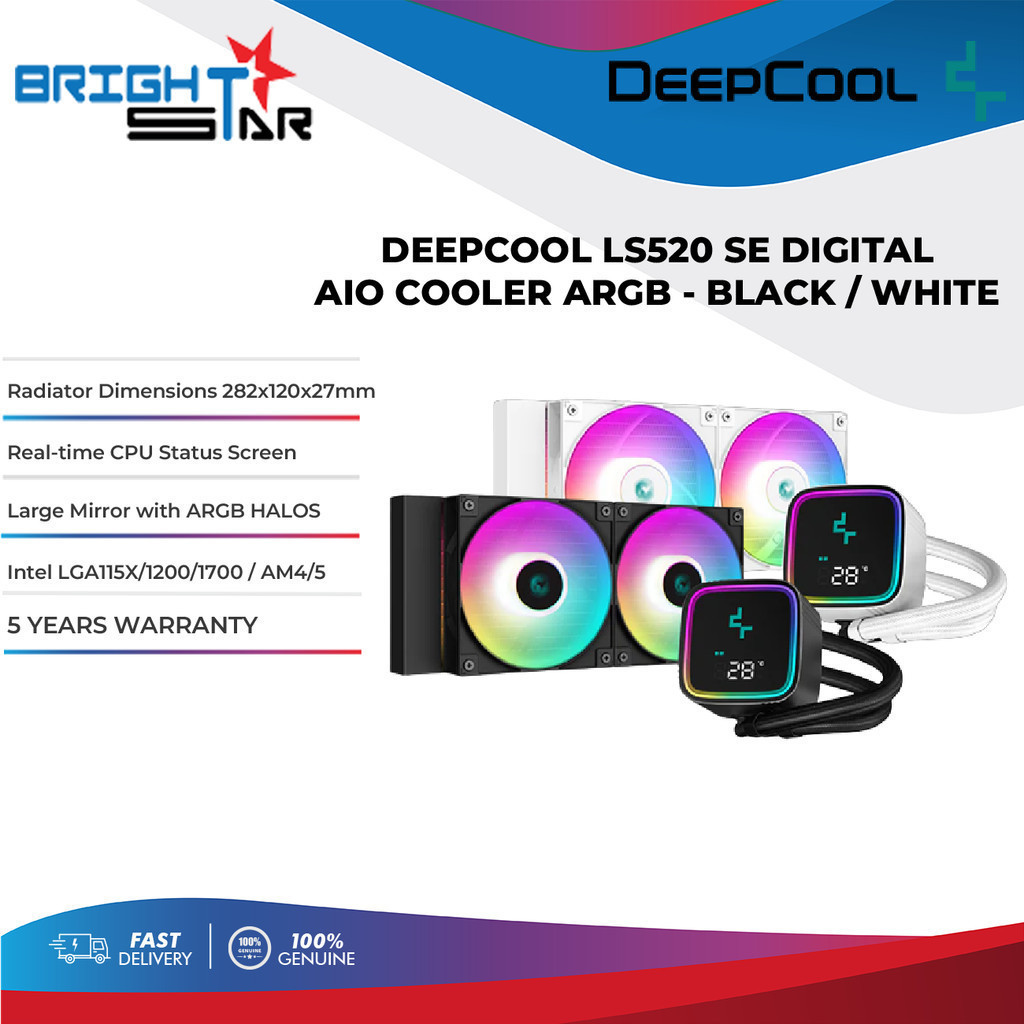 DEEPCOOL LS520 SE DIGITAL AIO CPU Cooler 240 มม. หน้าจอ Staus แบบเรียลไทม์ (LGA115X/1200/1700/AM4/5)