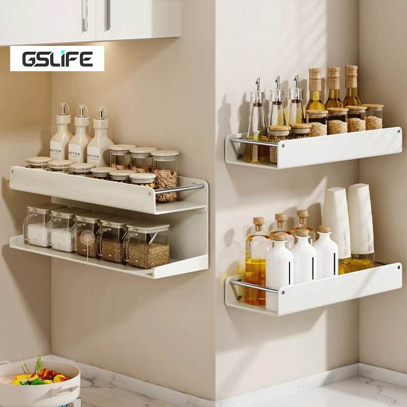 GSlife ชั้นวางเครื่องเทศติดผนัง แบบไม่ต้องเจาะ แข็งแรงทนทาน ชั้นวางสำหรับห้องครัว/ห้องน้ำ
