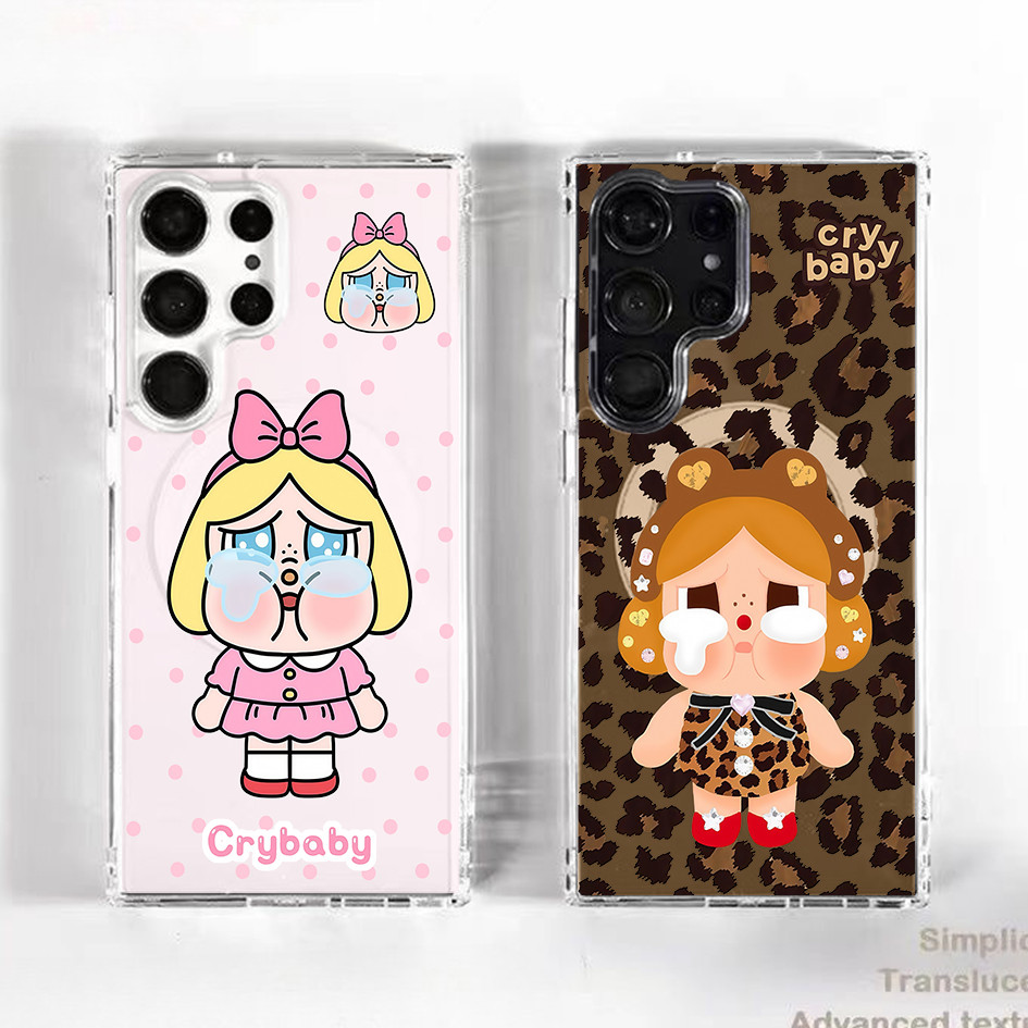 น่ารัก POP MART Crybaby Micro Frosted แม่เหล็กโปร่งแสงสําหรับ Samsung S25 Ultra S24 FE S24U S23U S22 A56 A55 S25 + S24 Plus S23 S20 FE กันกระแทก Hard Samsung Cover