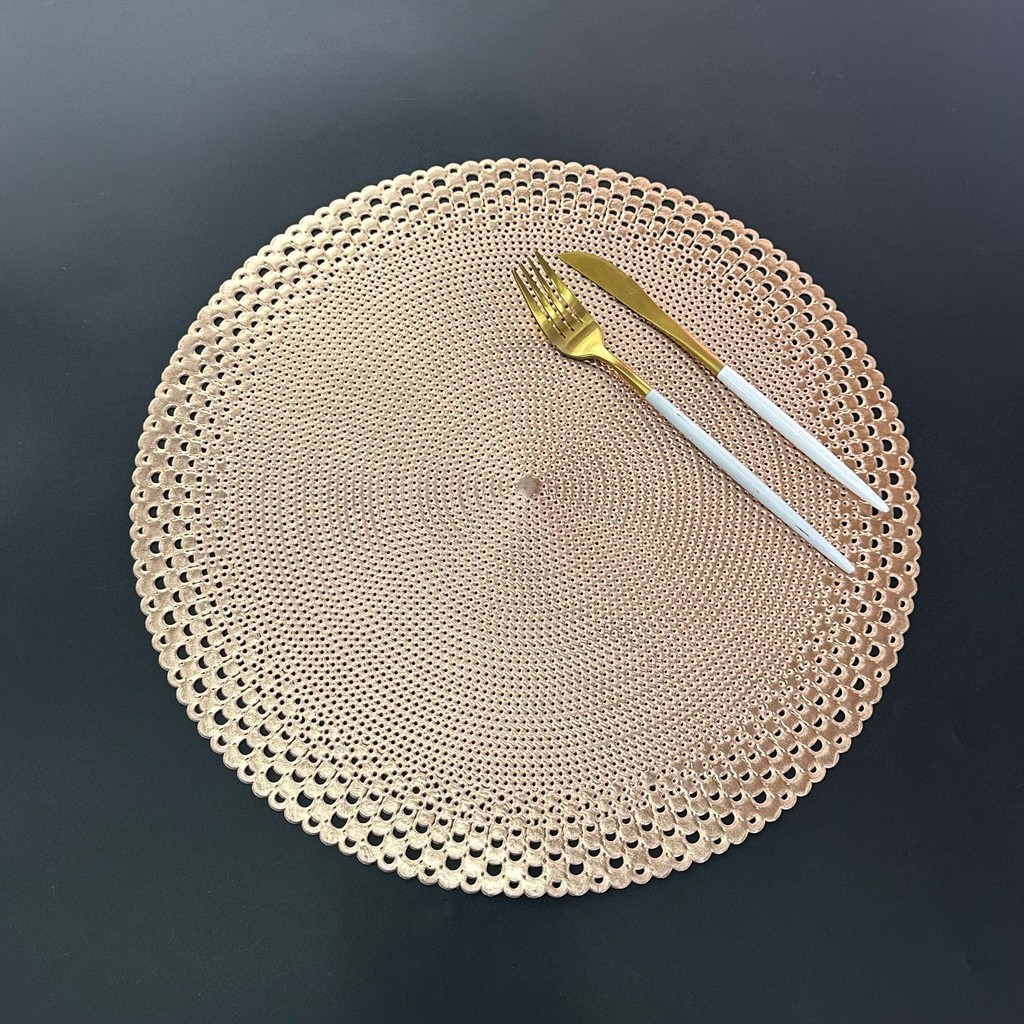 ตารางเสื่อรอบฉนวนกันความร้อนเสื่อกลวงปิดทองที่ทันสมัยแสงหรูหราทิ้ง แผ่นรองจาน PS9