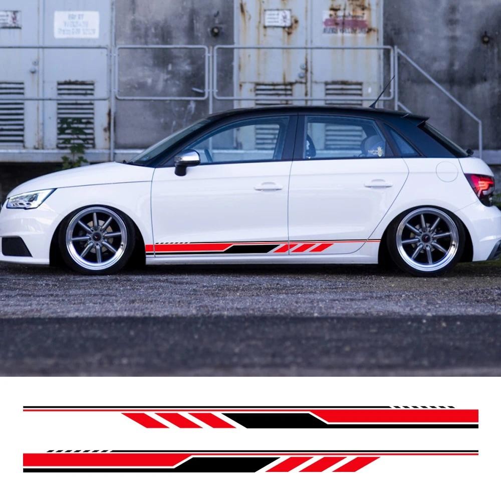 2 ชิ้นรถด้านข้างกระโปรงกราฟิกสติกเกอร์ประตู Racing Stripe ไวนิล Decal ตกแต่งสําหรับ Audi A1 8X GB 8X