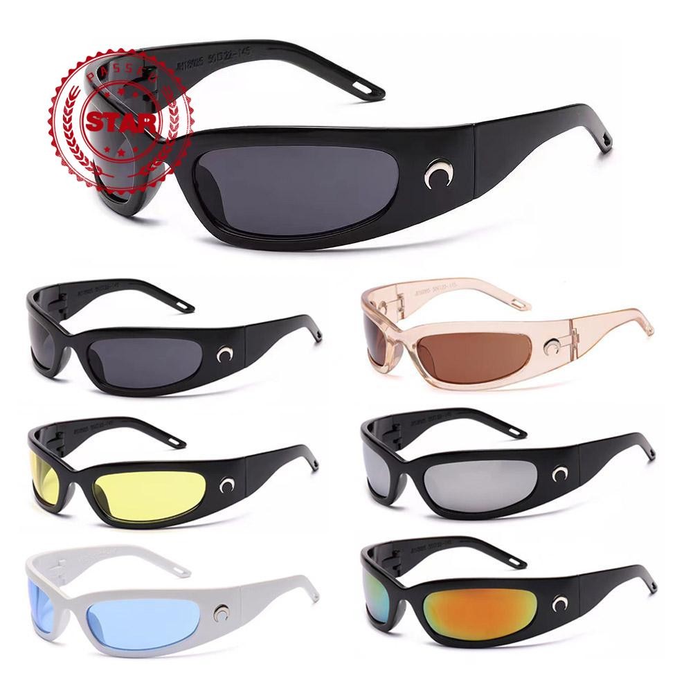 Y2k Moon แว่นตากันแดดรูปสี่เหลี่ยมผืนผ้าผู้หญิง Hip Hop Punk Sun แว่นตากันแดด Instagram Y2k Retro แน