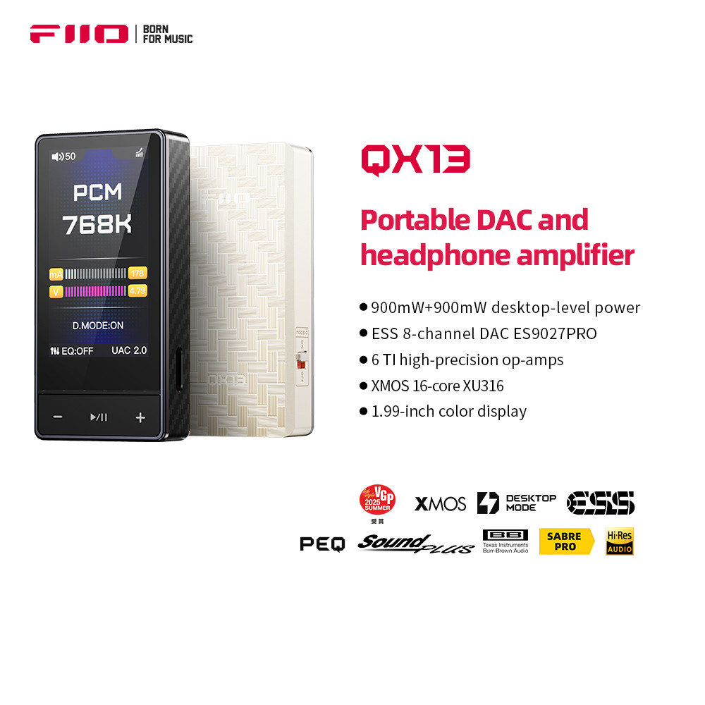 FiiO QX13 แบบพกพา DAC Amp ES9027PRO 8-Ch DAC 900mW2, XMOS 16-Core 10-Band EQ คาร์บอนไฟเบอร์จอแสดงผลส