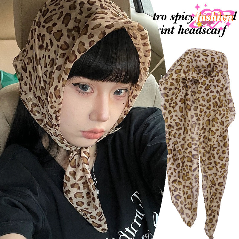 ผู้หญิง Retro Leopard Headscarf - Y2K แฟชั่น Headscarf - ผ้าพันคอปาร์ตี้ - Elagant ผ้าพันคอคอ Kerchief - ประณีตหัวอุปกรณ์เสริม