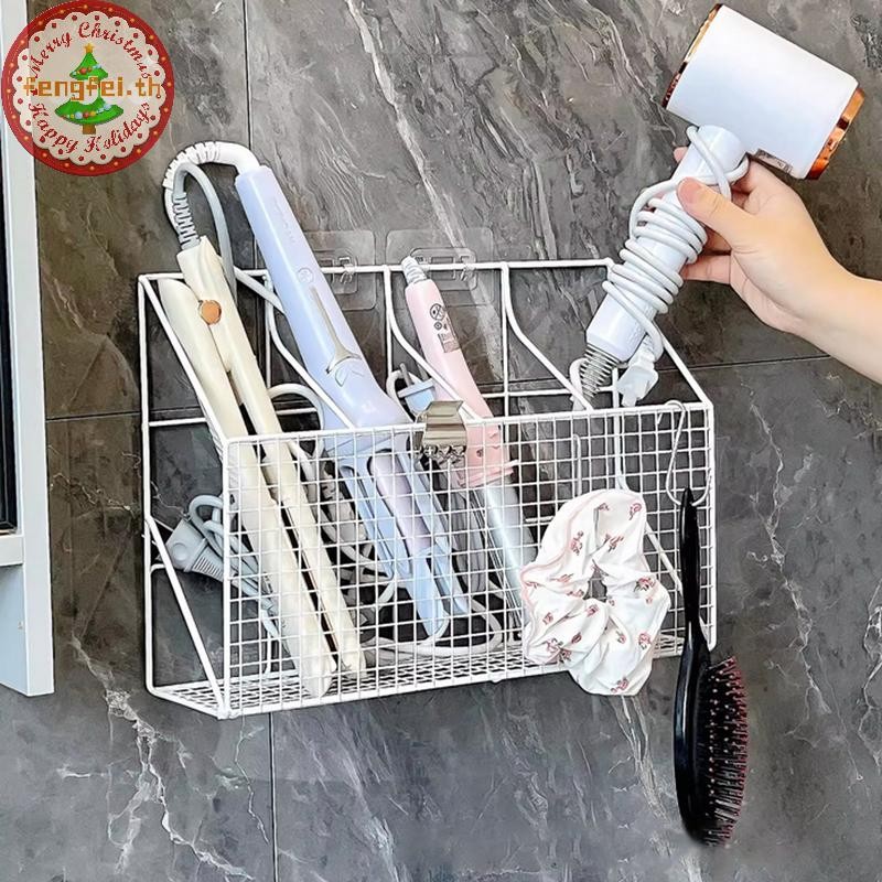 FENGFEI ติดผนังผู้ถือเครื่องเป่าผม Curling Iron ผู้ถือเครื่องมือจัดแต่งทรงผม Organizer ชั้นวางตะขอ Multi-Functional Storage Rack TH