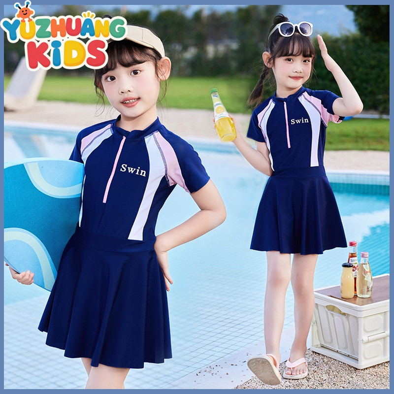 [กรุงเทพฯ จัดส่ง] ชุดว่ายน้ำวันพีซเด็กผู้หญิงอายุ 6-12 ปี แบบแฟชั่นซิป ชุดจั๊มสูท