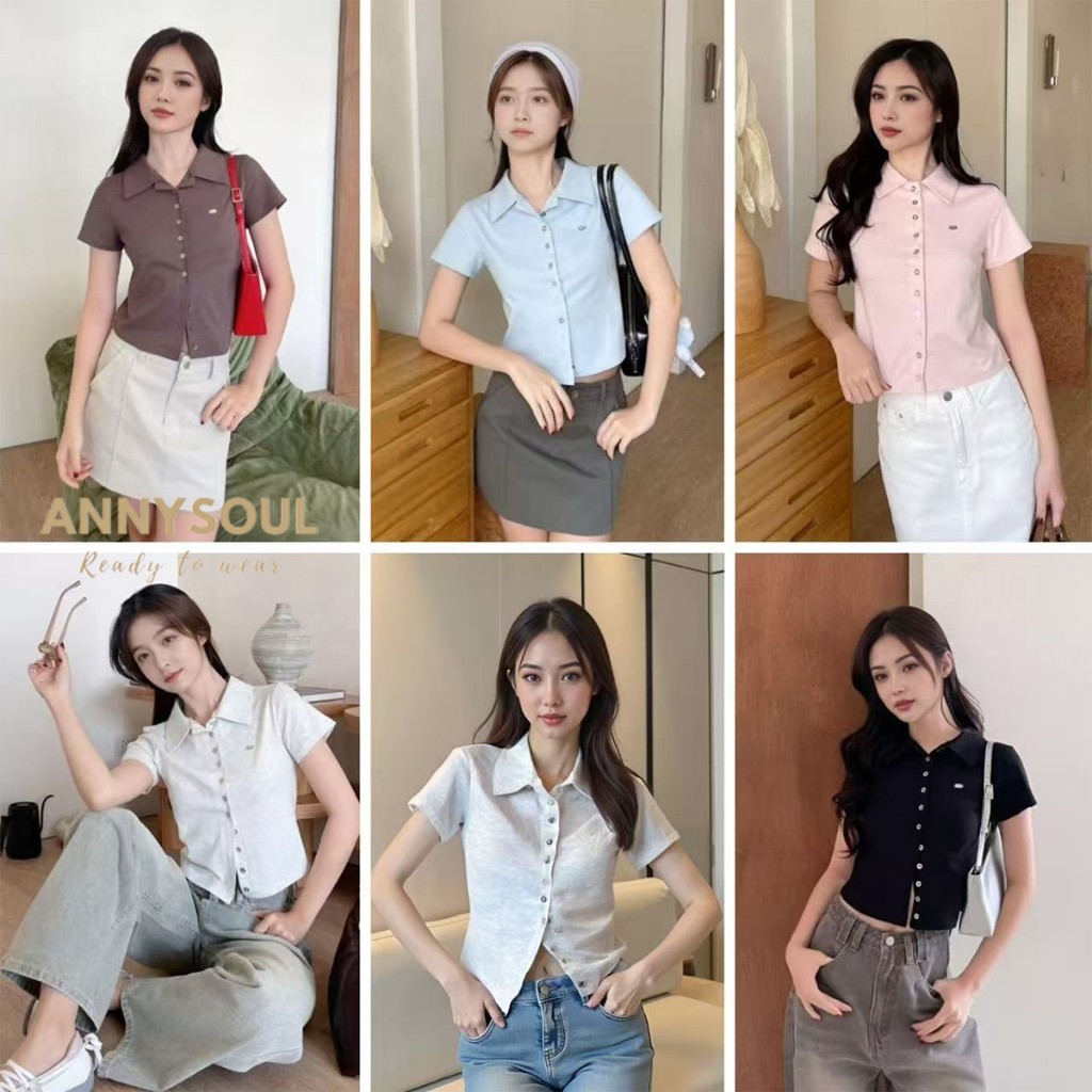 คอปกแฟชั่น เสื้อยืดเอวสั้น ทรงสลิมใส่ได้ทุกวัน