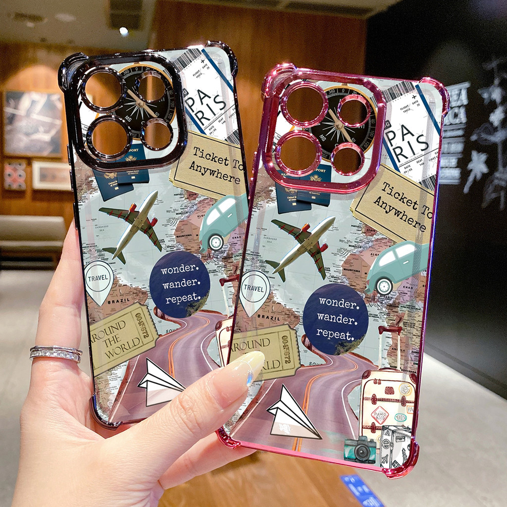 สําหรับ POCO X6 C65 X5 5G M6 Pro 4G Ticket Plane Clear Plating Case Anti Drop Cover