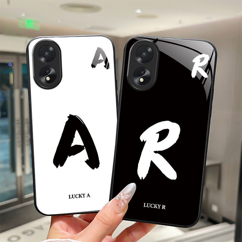 สําหรับ OPPO A38 A18 A58 4G Lucky จดหมายเริ่มต้นเคสโทรศัพท์ OPPOA58 4G CPH2577 เลนส์ป้องกันกระจกนิรภ