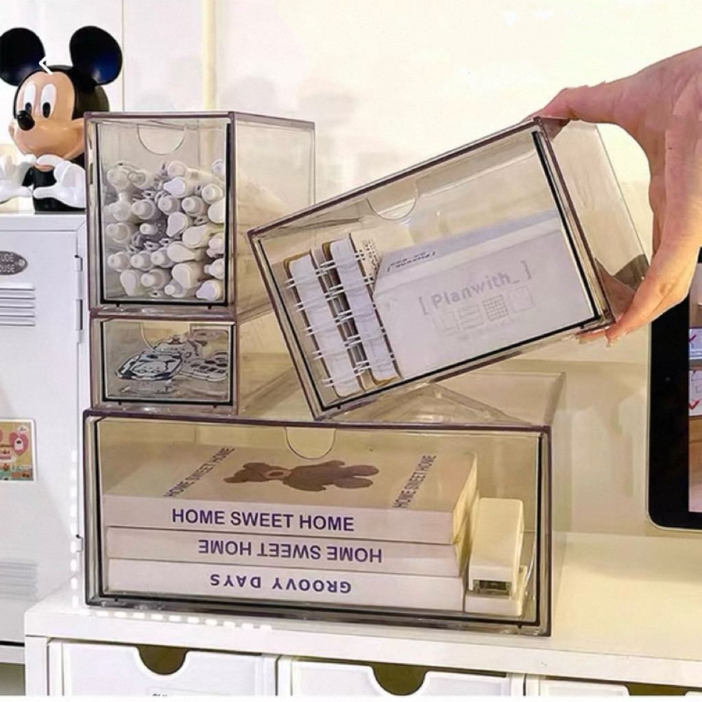 DIY กล่องใส่ของ ลิ้นชักเล็ก กล่องเก็บอุปกรณ์ตั้งโต๊ะ หลายขนาดประกอบ วางซ้อนกันได้ KKHOME - รูปที่ 5