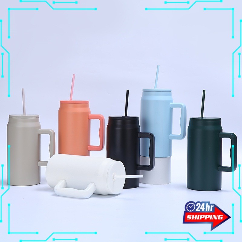 <เรือ 24 ชั่วโมง> 50oz 1500ml Tumbler พร้อมที่จับและฝาปิดฟาง Thermos ถ้วยสแตนเลสนํากลับมาใช้ใหม่กระต