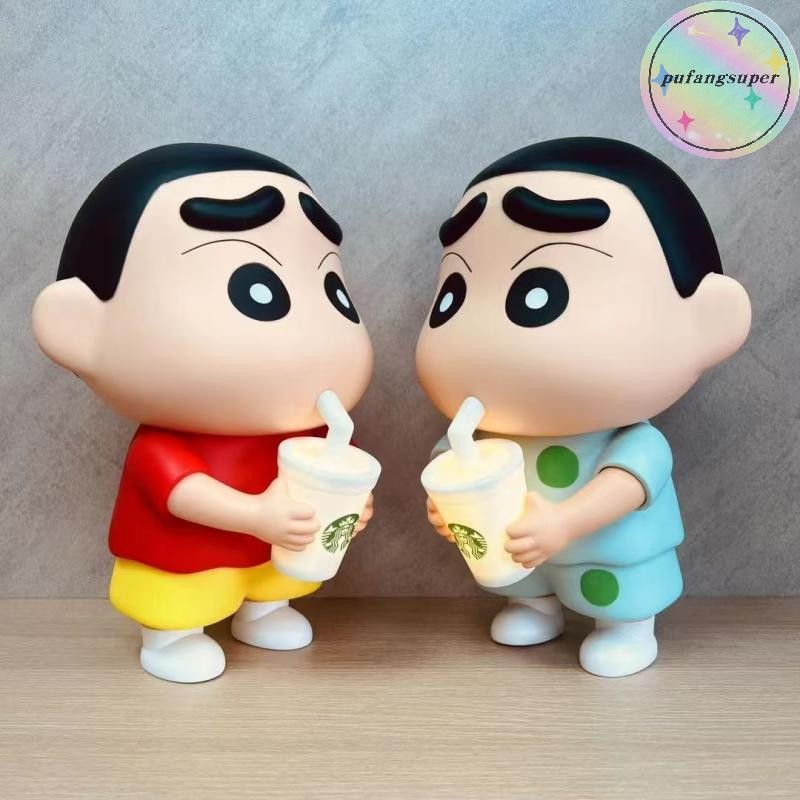 Pufangsuper 1 ชิ้นชานมไวนิลถ้วยเรืองแสงเครื่องประดับเดสก์ท็อป 25 ซม.ใหม่ Crayon Shin-Chan มือตุ๊กตา 