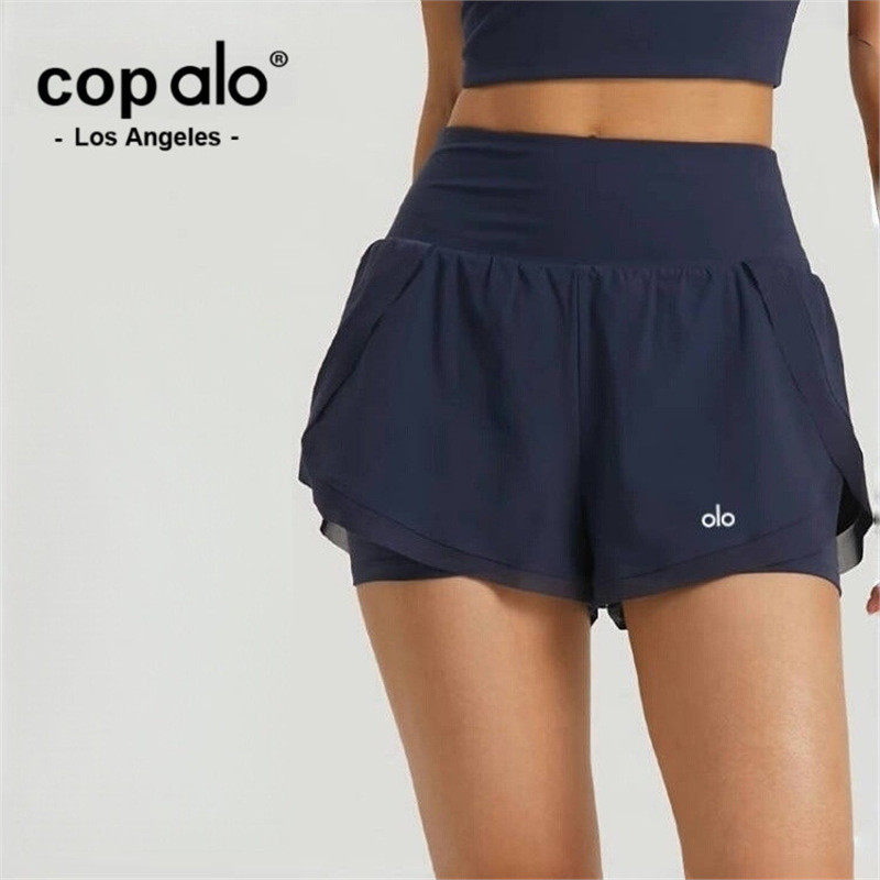 Alo Yoga กางเกงขาสั้นผู้หญิงปลอมสองชิ้น แห้งไว ป้องกันโป๊ สําหรับวิ่ง โยคะ ทรงหลวม