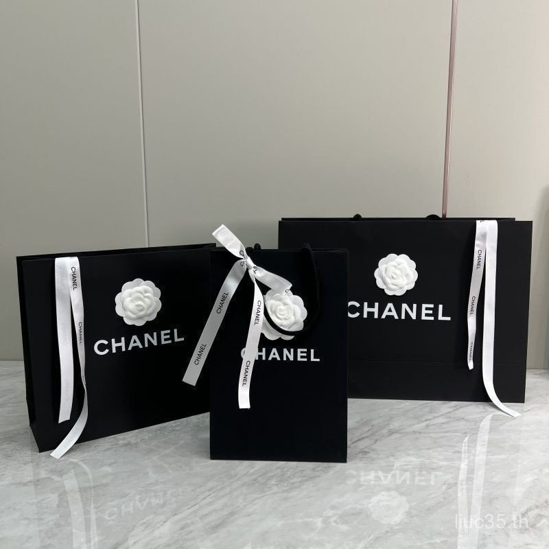 Chanel Camellia สีดํา Gift Tote Paper Shopping ตกแต่ง