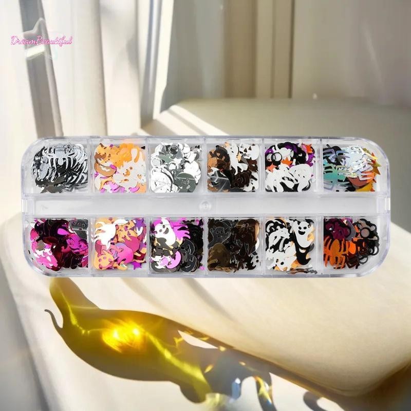 <DBFl-t> 1 กล่องฮาโลวีน Ghost ฟักทองรูปร่าง Holographic เทศกาล Glitter Sequins สําหรับ DIY ทํา Art Craft เล็บอุปกรณ์ตกแต่งใหม่