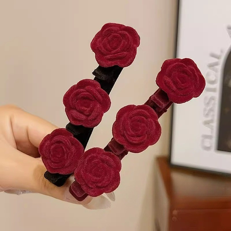1/2 PCS สีแดง Embroidered Flower Forehead Hairpin - คลิปผมสำหรับตกแต่งทรงผมและสวมใส่ทุกวัน