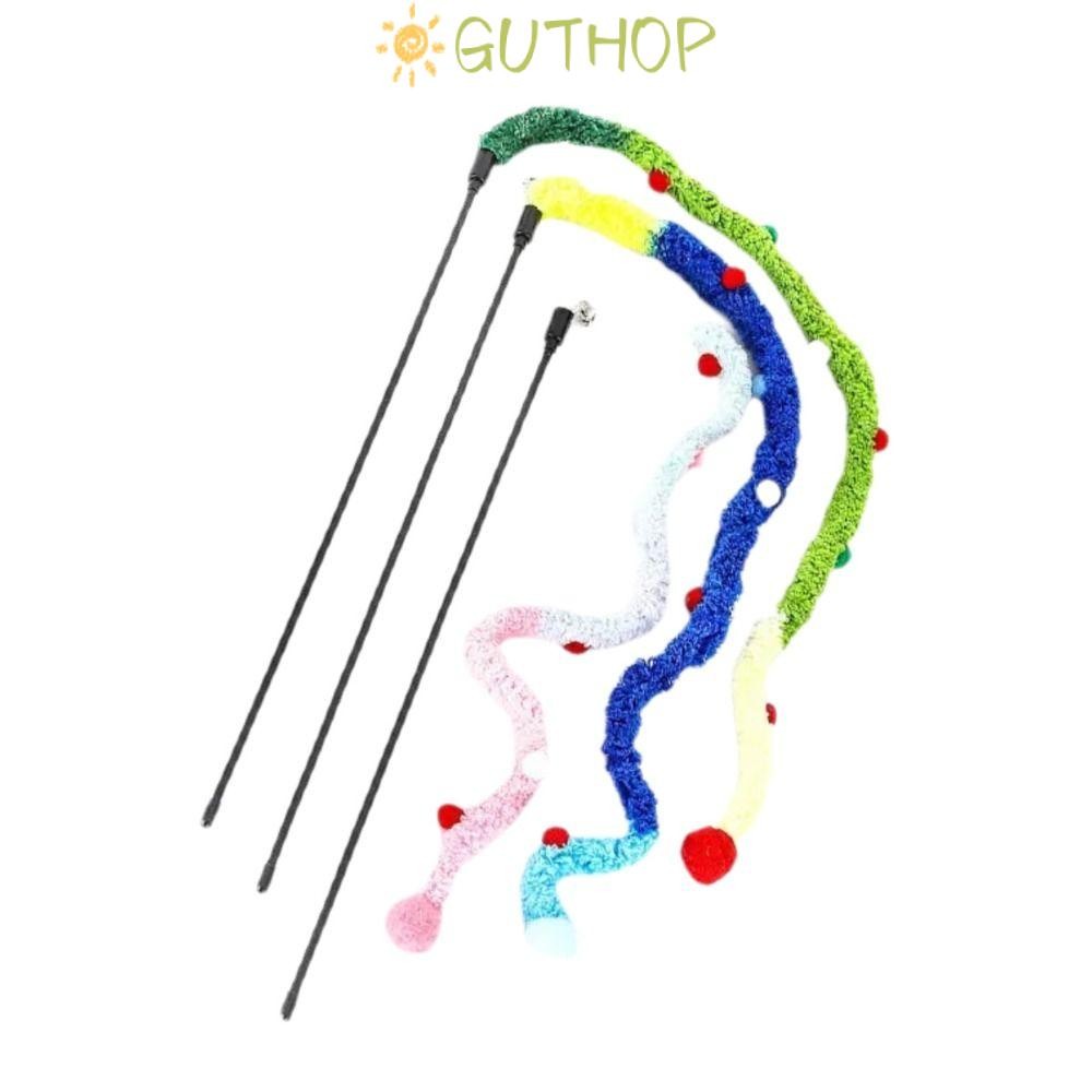GUTHOP ไม้กายสิทธิ์แมวทีเซอร์, ของเล่นแมวตุ๊กตาตลก, พร้อมกระดิ่งอุปกรณ์สัตว์เลี้ยงนุ่มสีสันสดใสลูกแมวเล่น