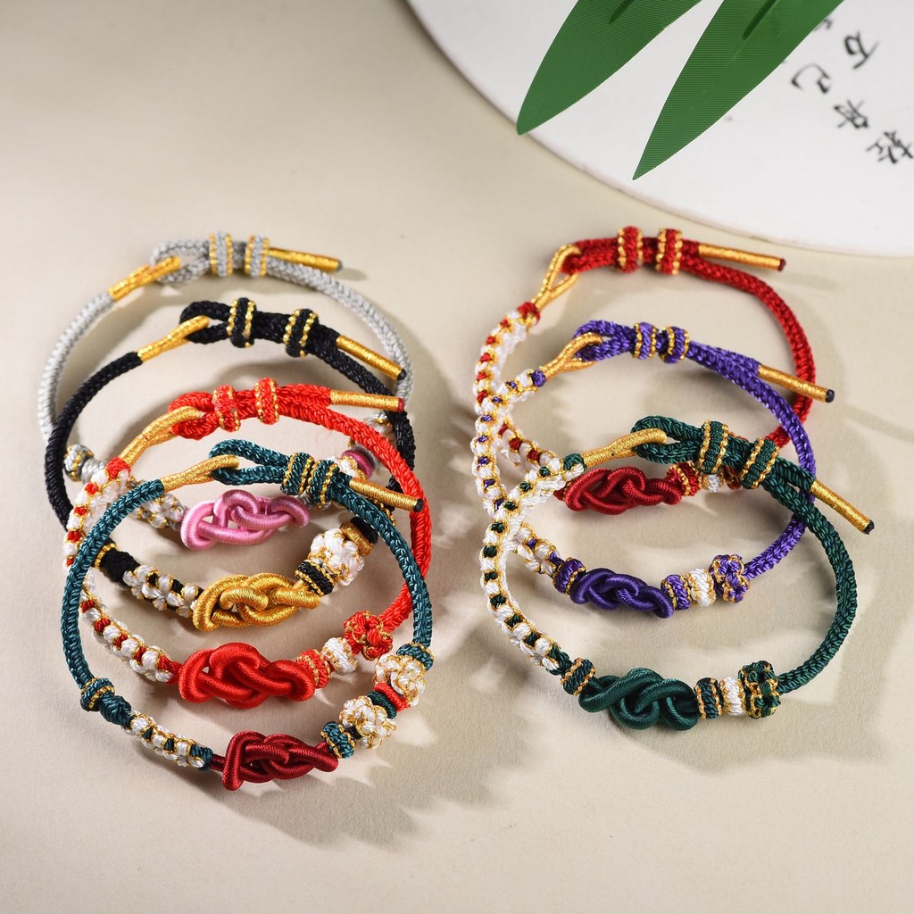 สิ่งที่ดีแนะนํา Double Peach Blossom Ruyi Knot สร้อยข้อมือสร้อยข้อมือทอมือสตริงสีแดงผลิตภัณฑ์สําเร็จรูปสามารถสวมใส่อุปกรณ์ DIY ของขวัญโชคดี