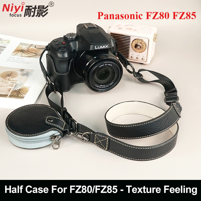 ครึ่ง PU หนังกล้องสําหรับ Panasonic FZ80 FZ85 ป้องกันลิ้นจี่รูปแบบกระเป๋าหนัง FZ80 FZ85
