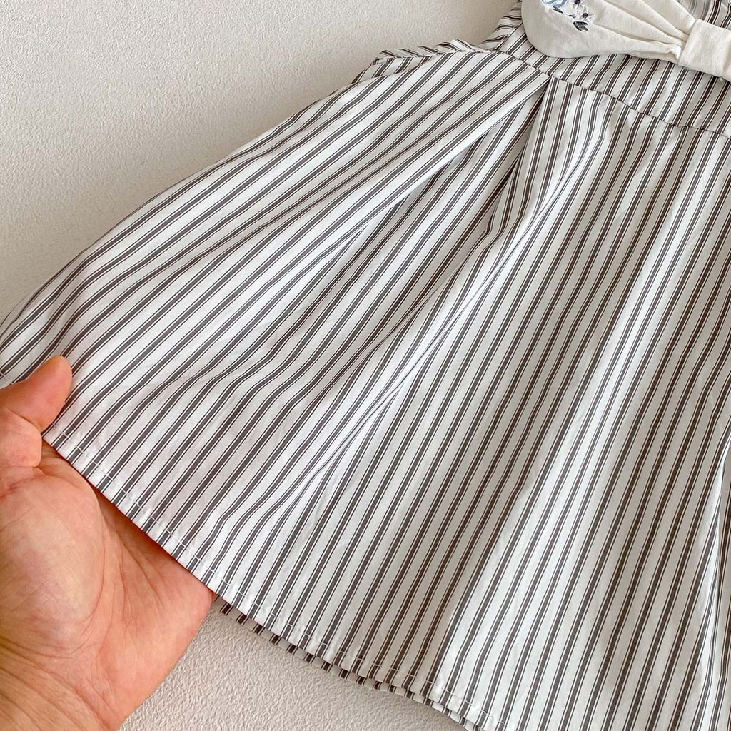 ชุดเดรสลายทางสีฟ้าสำหรับเด็กผู้หญิงอายุ 0-3 ปี - รูปที่ 6