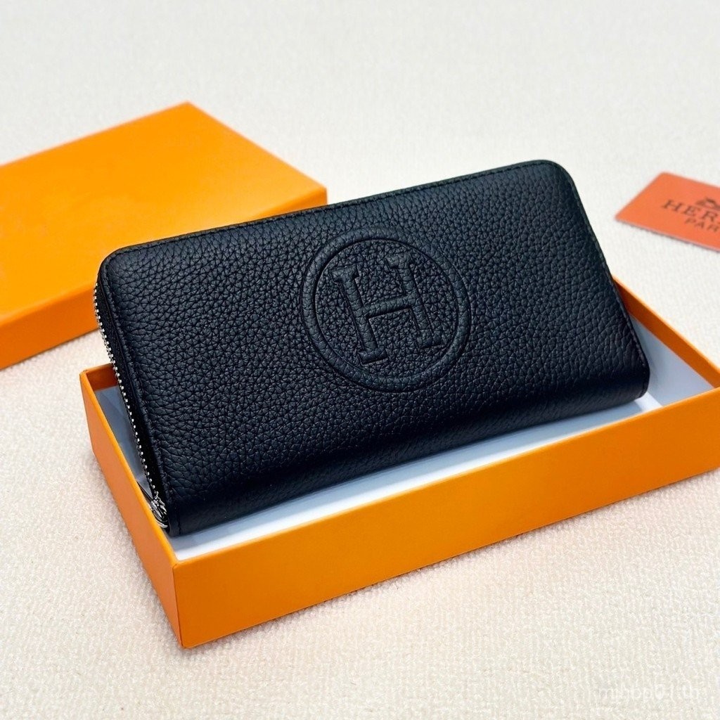 คลาสสิกผู้ชายชั้นแรกหนังวัวลายลิ้นจี่ยาวซิปกระเป๋าสตางค์ยุโรปอเมริกันธุรกิจผู้หญิงหนังแท้ตรวจสอบกระเ