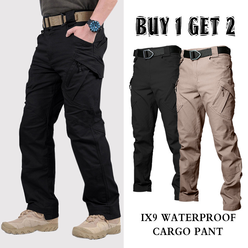 Buy 1 Get 2  IX9 กางเกงคาร์โก้ กางเกงยุทธวิธี ผ้าริปสตอปกันน้ำ มีช่องกระเป๋าหลายช่อง S-2XL