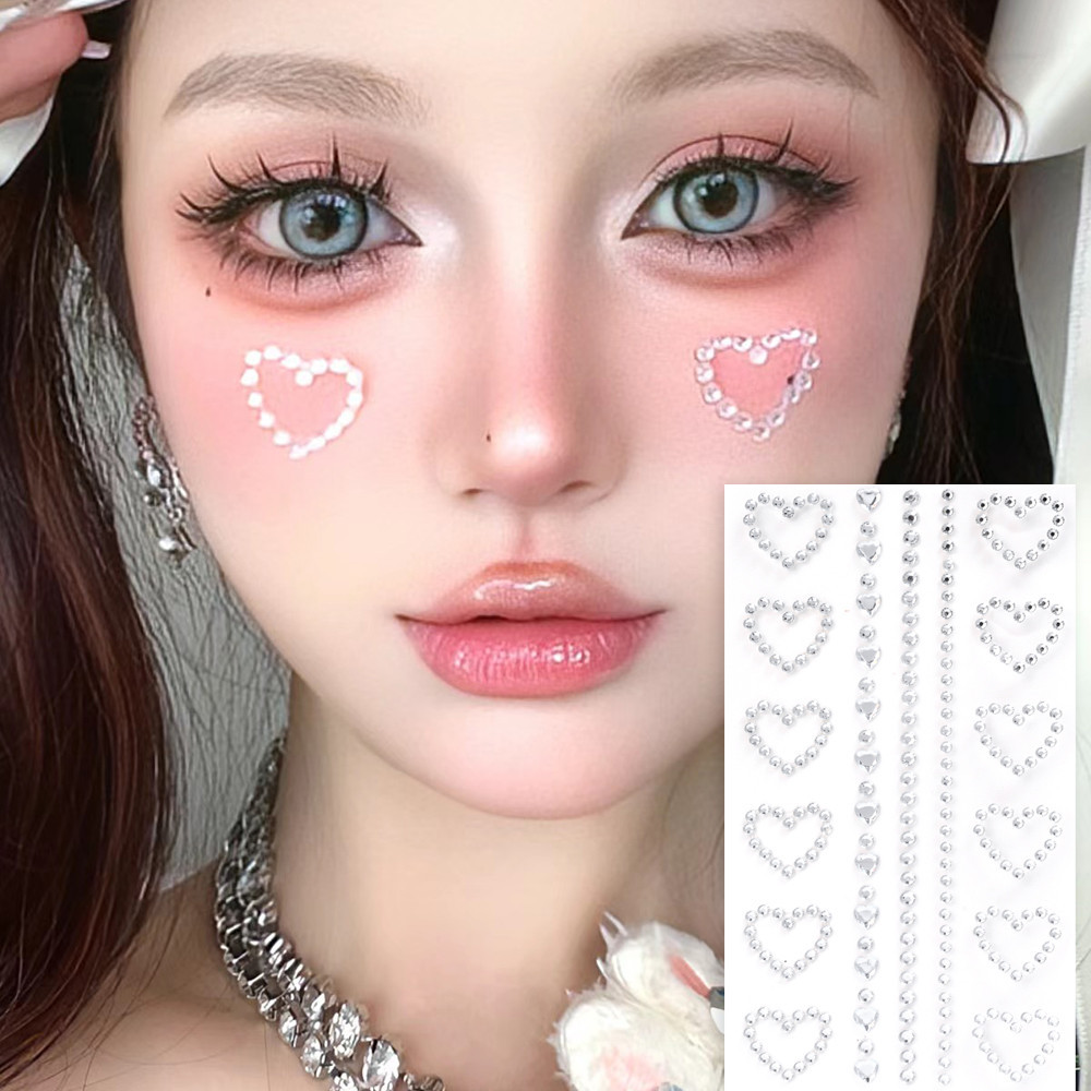 3sheepts Eye แต่งหน้า Rhinestone สติกเกอร์เพชร Eye มุม Glitter Star Heart 3D ชั่วคราว Tattoo สติกเกอร์ DIY Stage Face ตกแต่ง