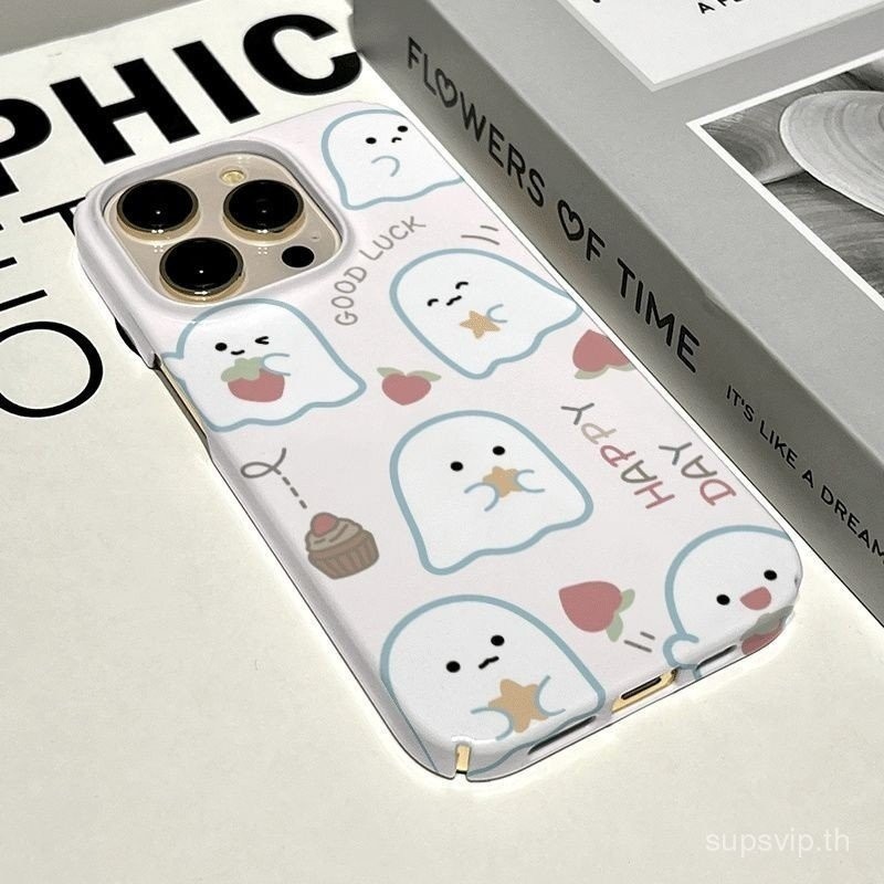 สนุกสาวหัวใจน่ารักสตรอเบอร์รี่ Little Ghost iPhone Case เหมาะสําหรับ iPhone 15 Pro Max 14 Plus 13 11 Pro Max 8 Plus XS Max กันกระแทก 7 Plus XR 12 Pro 15 Plus เคสซิลิโคนกันกระแทก