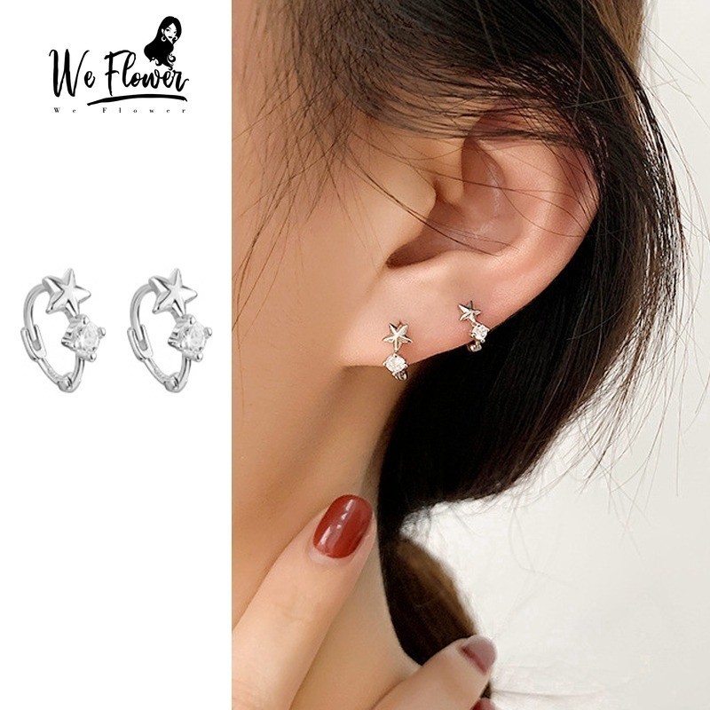 เรา ดอกไม้ สง่างาม ส925 เงินคริสตัลดาวต่างหูห่วงกลมสําหรับผู้หญิงสาวแฟชั่นเรขาคณิตหูวงกลมเครื่องประดับ