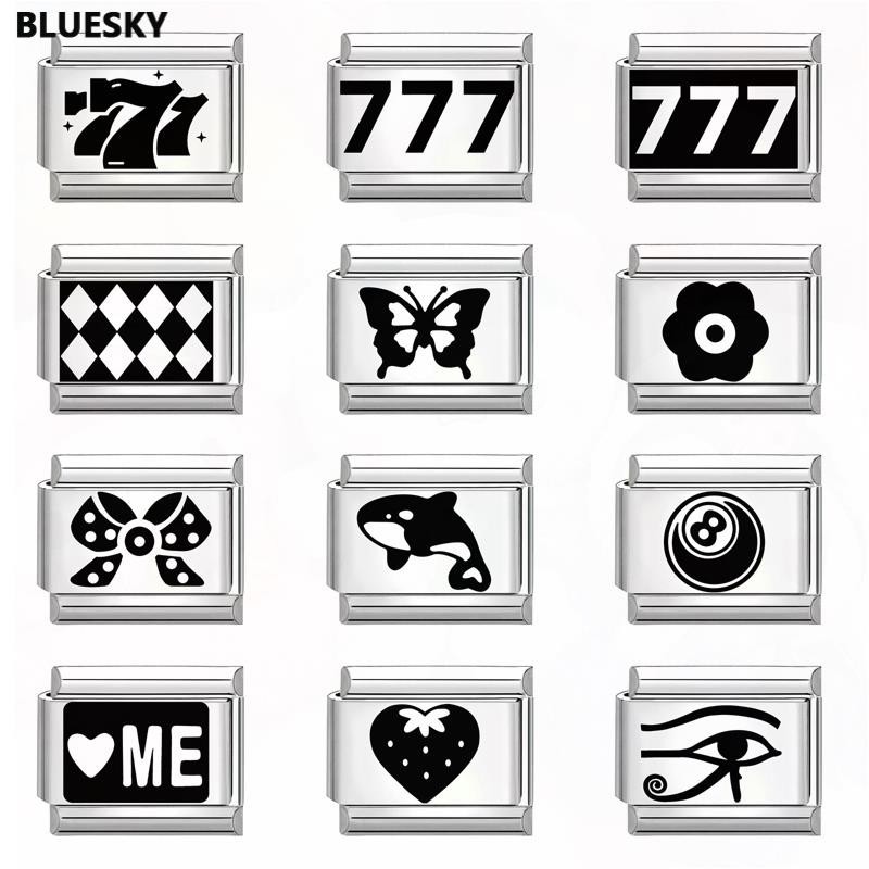 สีดําสีขาวชุด777ดอกไม้อิตาลีเสน่ห์สร้อยข้อมือพอดี9มิลลิเมตรสร้อยข้อมือสแตนเลสทําเองเครื่องประดับทําอ