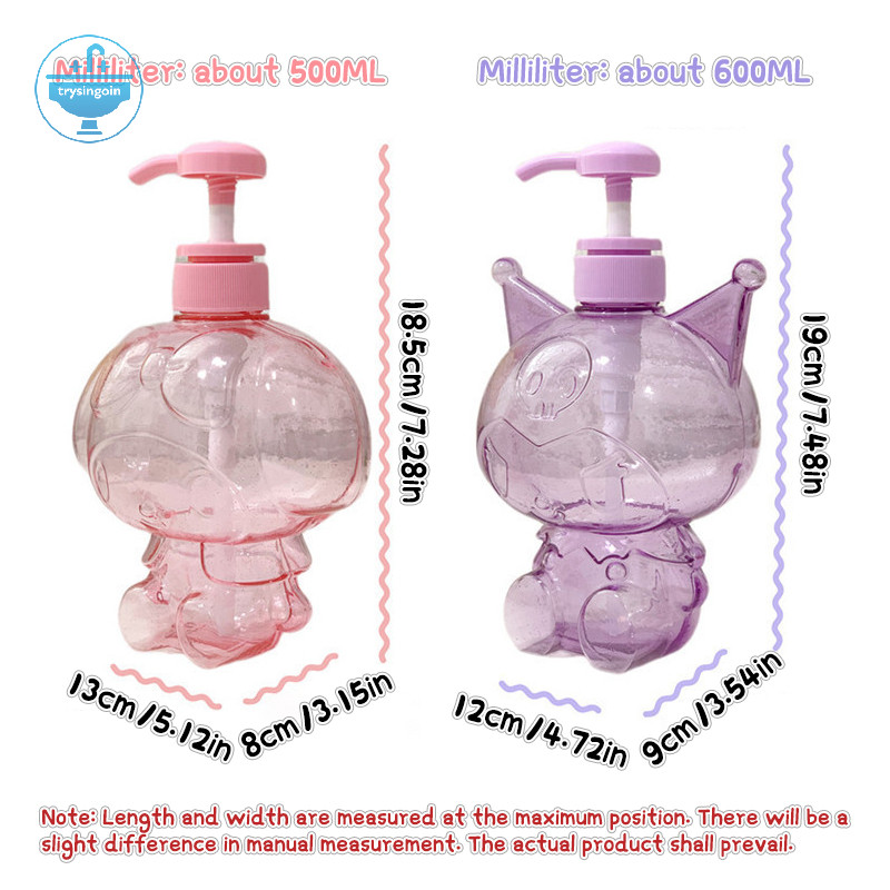 [trysingoin] 500ml Hello Kitty ขวดสบู่กลิตเตอร์ใสน่ารัก Kuromi Melody แชมพูอาบน้ํานมขวดย่อยโลชั่นกดขวด TH