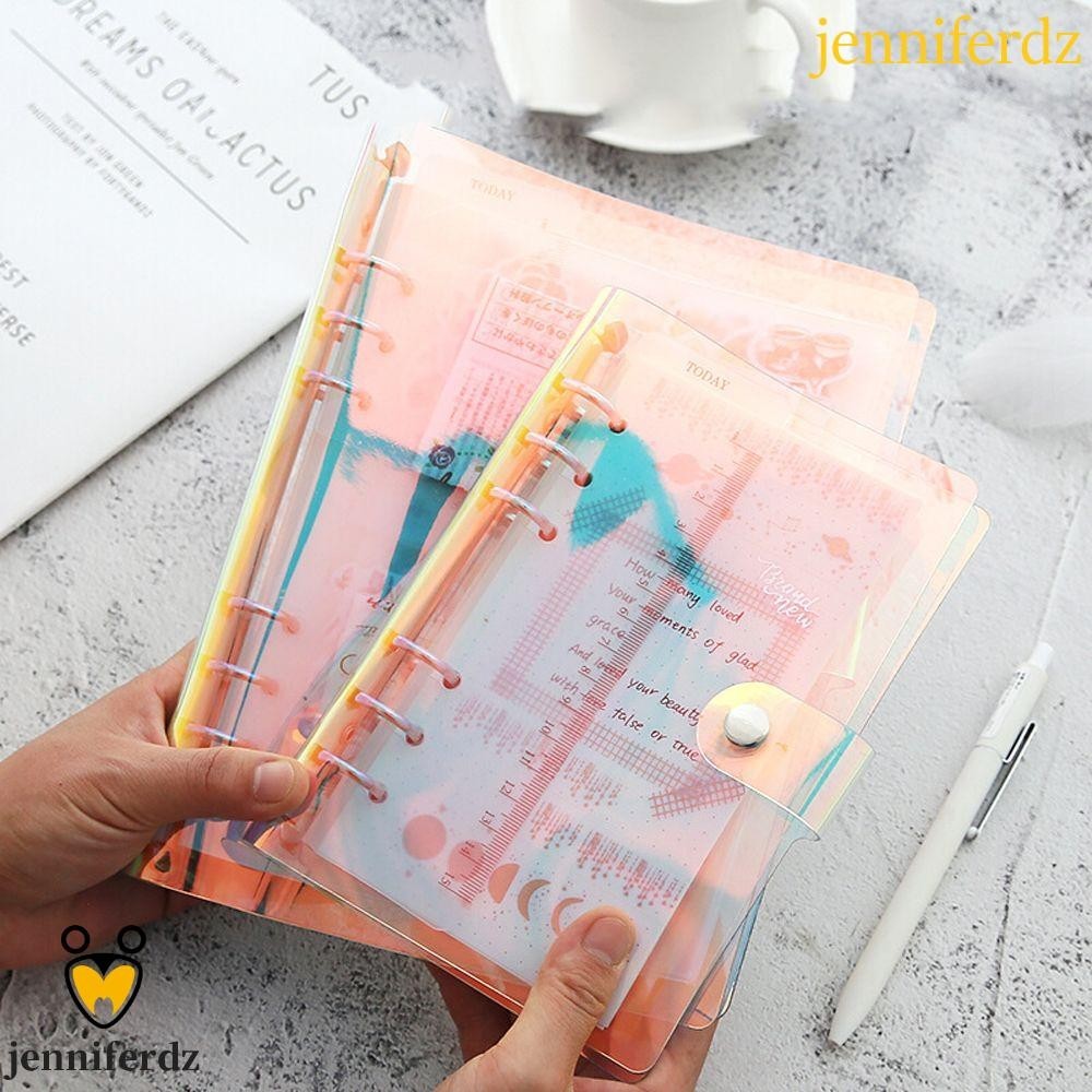 Jenniferdz ปกสมุดโน้ตไดอารี่ PVC แบบใส สันห่วง 6 ห่วง สีรุ้ง ขนาด A5 A6 สําหรับสํานักงาน โรงเรียน