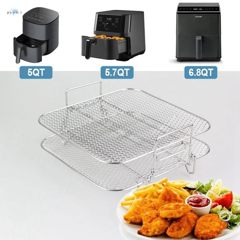 【jdfhsffd】2-Layers Air Fryer ตะแกรงย่างสแตนเลสสําหรับ 4.2-5.8QT Air Fryer เตาอบในครัว Steamer หม้อหุงข้าว