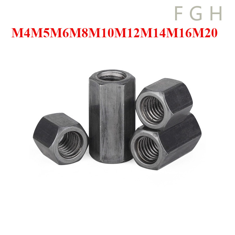 [FGJC-1-y] ข้อต่อสตัด หัวน็อต ตัวเมีย ยาว สีของเหล็ก เกลียวมิล หยาบ / Hex Connector Coupling Nut steel M4M5M6M8M10M12M14M16M20