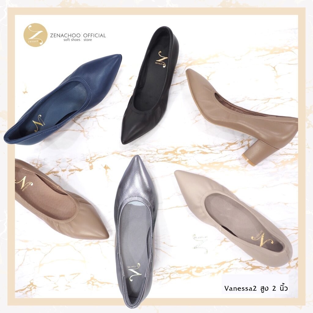 ทรงปกติ:เปลี่ยนไซส์ได้-ไม่รับคืน Zenachoo Vanessa2 สี BLack สูง 2 นิ้ว รองเท้าหนังแกะนิ่ม หัวแหลมทรงสวย