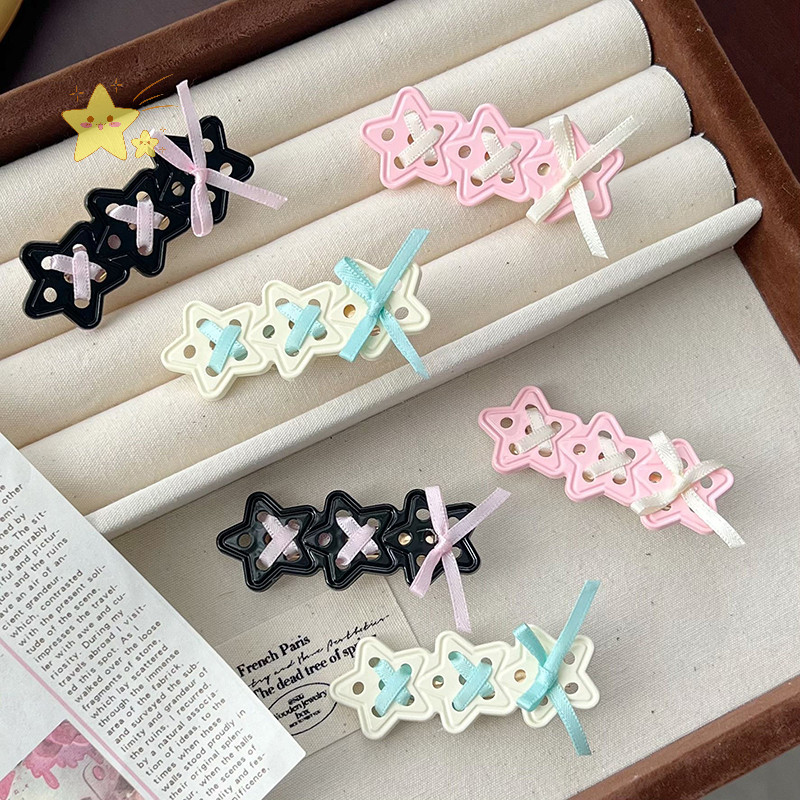 [JBTH] สไตล์เกาหลี Sweet Cool Star ริบบิ้นโบว์กิ๊บติดผมน่ารักสด Barrettes สําหรับสาวแฟชั่นคลิปด้านข้างหัก Y2k เครื่องประดับผม [JB]
