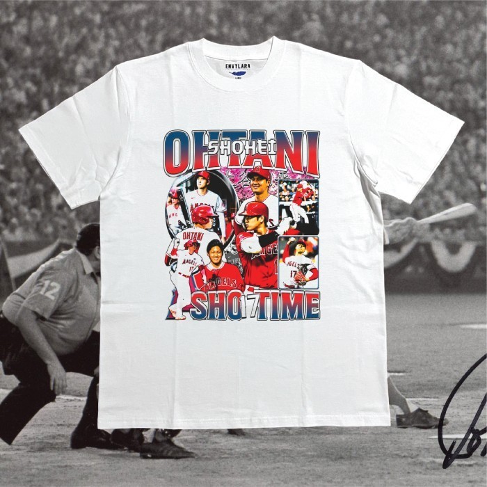 Shohei Ohtani T-shirt Heavyweight Cotton 16s Kaos Vintage Bootleg MLB  - Putih, M