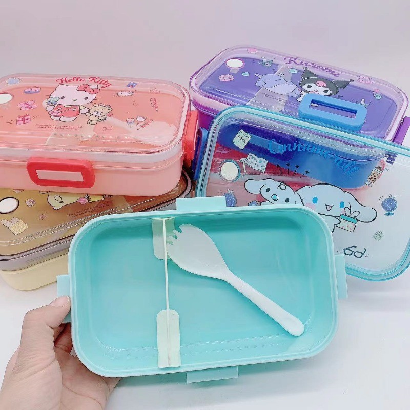 SANRIO น่ารัก ซานริโอ กล่องอาหารกลางวันพลาสติกขนาดใหญ่-ความจุช่องคู่กล่องเบนโตะผลไม้สลัดกล่องบนโต๊ะอาหารเด็กไมโครเวฟเด็กบนโต๊ะอาหาร ราคา ถูกที่สุด ดีลบีเคเค แกลเลอรีภาพที่ 3