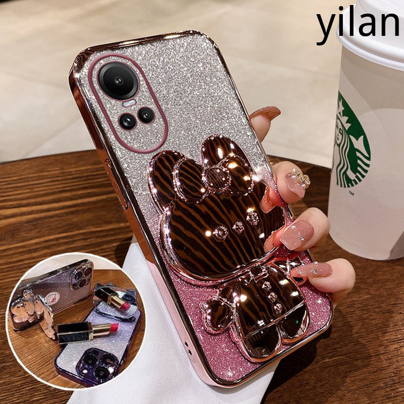 เคส Oppo Reno 10 Reno 10 Pro Reno 10 + กระจกเงา แฟชั่นแววผง ชุบ ซิลิโคนนุ่มกรณีกระต่ายน่ารักกรณีโทรศัพท์หลักฐานตก เคสโทรศัพท์ Oppo Reno 10 Reno 10 Pro Reno 10 +