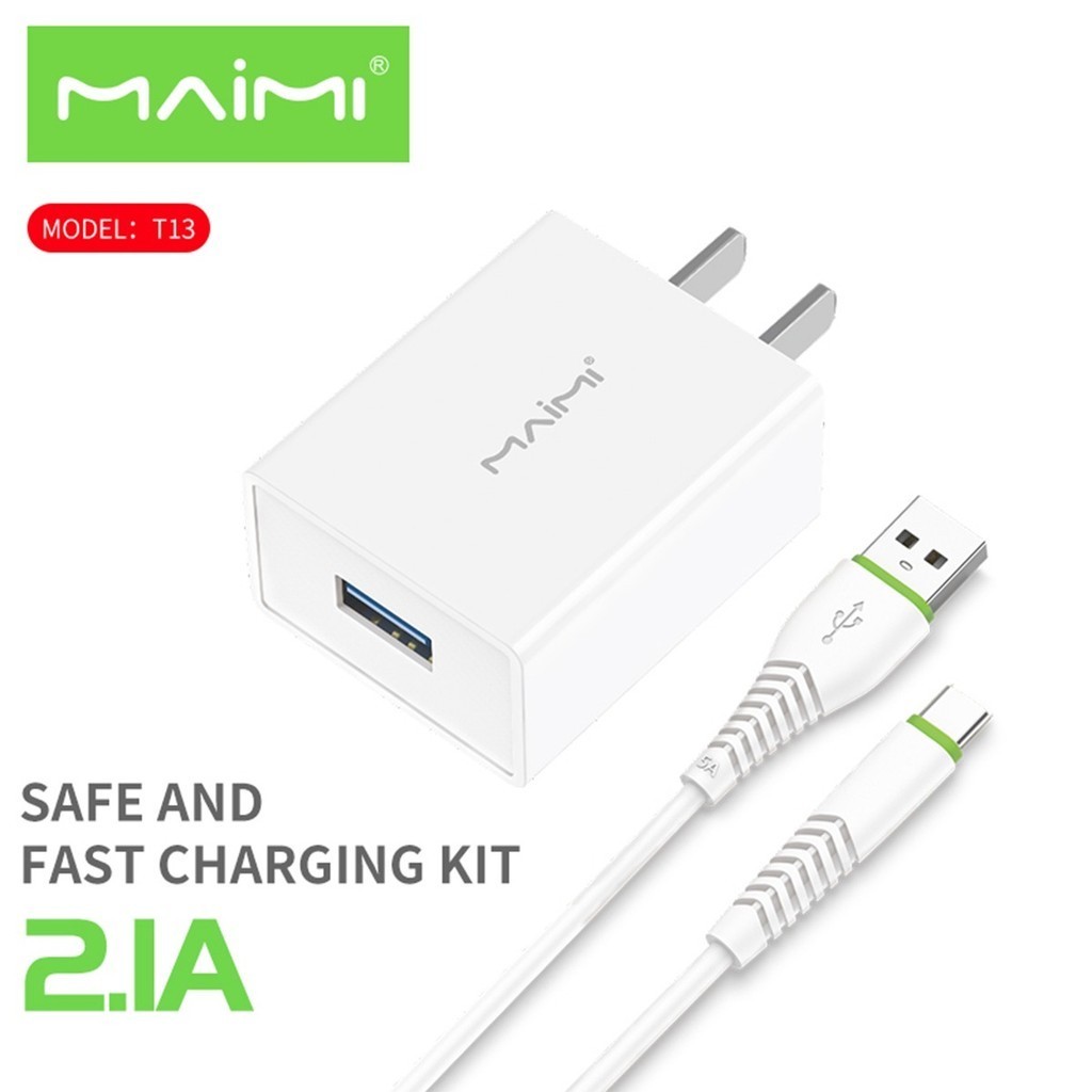 Maimi ชุดชาร์จ 2.1A รุ่น T13 หัวพร้อมสาย หัวชาร์จUSB 1พอร์ท สินค้ามีการรับประกันคุณภาพ