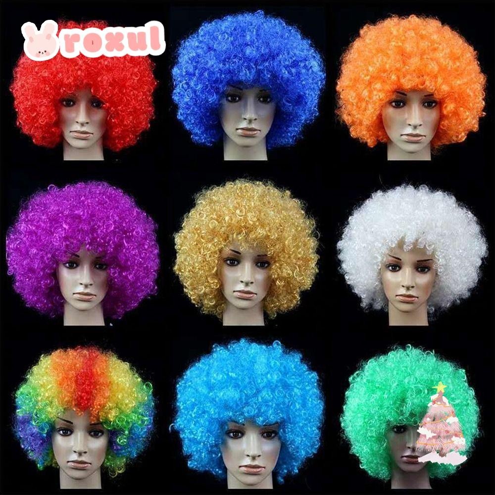 Roxul สีดํา Afro วิกผมหยิกฮาโลวีนแฟชั่น Props แฟนฟุตบอล Carnival Party ผมหยิก