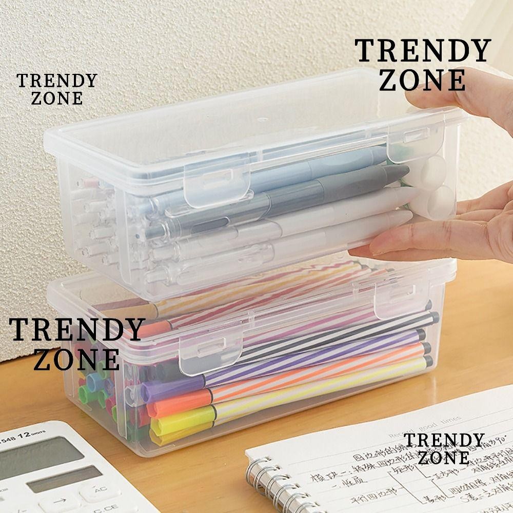 Trendyzone กล่องดินสอพลาสติก 1 ชิ้น, พร้อมดินสอความจุขนาดใหญ่แบบหัวเข็มขัด, กล่องเก็บอุปกรณ์เครื่องเขียนโรงเรียนมัลติฟังก์ชั่นกันน้ํา